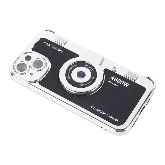 YAHHU Creative Plating Cell Phone Case Portable Retro Camera Soft TPU Phone Case with Strap for Apple iPhone 14, Anti-Scratch Protective Cover (7.08 in / 18 cm)
