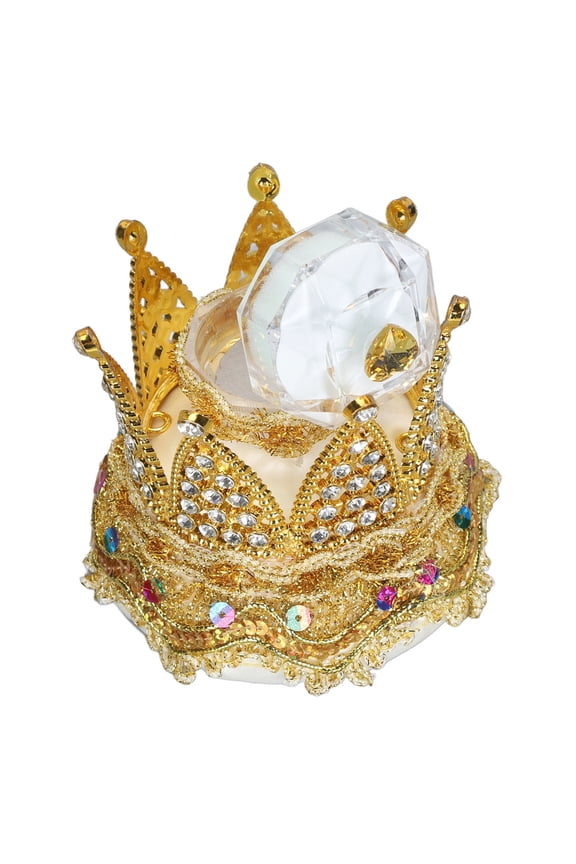 Crown Ring Box Luxurious Romantic Engagement Wedding Case Portable Compact Jewellry Display Box With Rhinestones And Satin Design 3.9 inches / 10 cm Gold