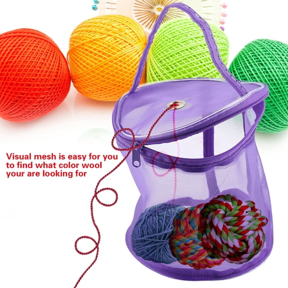 YAHHU Cylinder Mesh Yarn Storage Bag Portable Knitting Tote Exquisite Handbag Craft Container, Small 5.51 inches / 14 cm, Purple