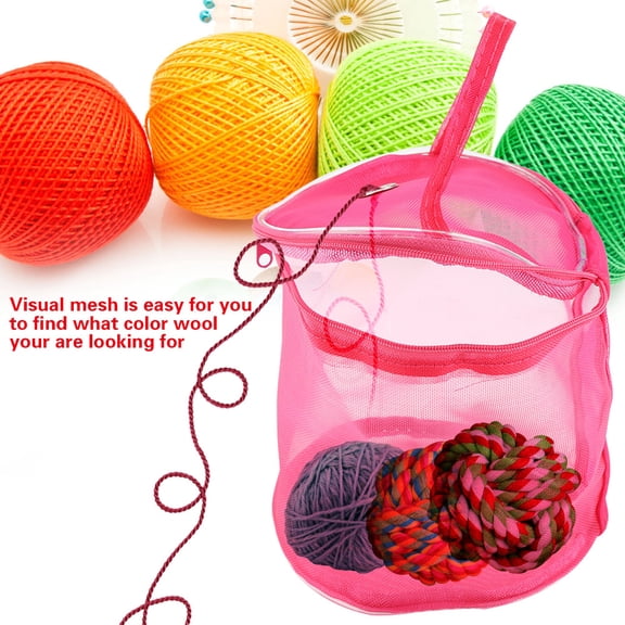 YAHHU Cylinder Mesh Yarn Storage Bag Portable Knitting Tote Exquisite Handbag Craft Container, Small 5.51 inches / 14 cm, Rose Red