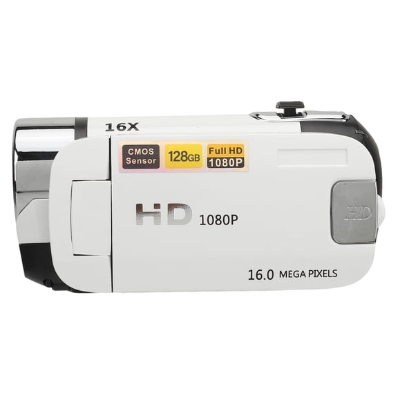 YAHHU D90 1080P 16MP Digital Camera 2.4 Inch Rotatable Screen Camcorder 16X Zoom HD Video Recorder with Fill Light White for Students and Beginners (2.4 inches / 6.1 cm)