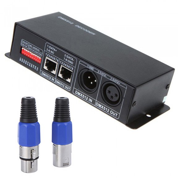 YAHHU DC 12V-24V 3 Channel DMX Decoder LED Controller for RGB Strip Light with XLR-3 and RJ45 Interfaces 15 Modes