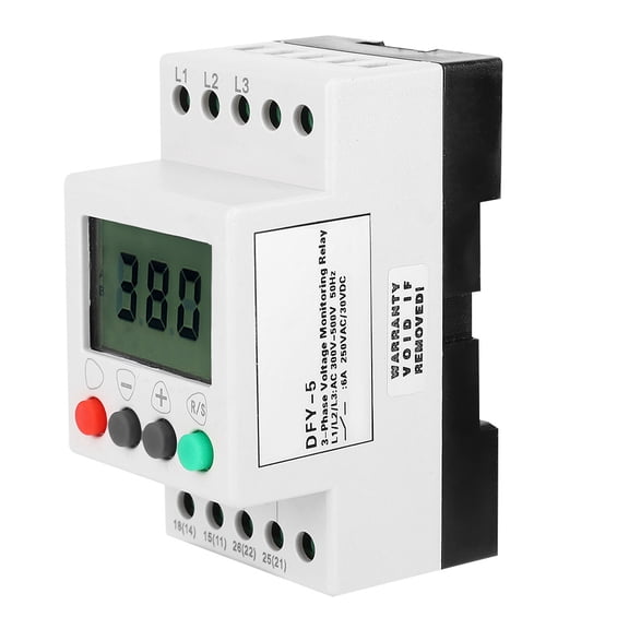 YAHHU DFY-5 LCD Display Under Over Voltage Phase Sequence Protector, 3 Phase Voltage Monitor Relay for Industrial Control Systems, Rail Mounted 300-500VAC Motor Pump Fan Backup Protection