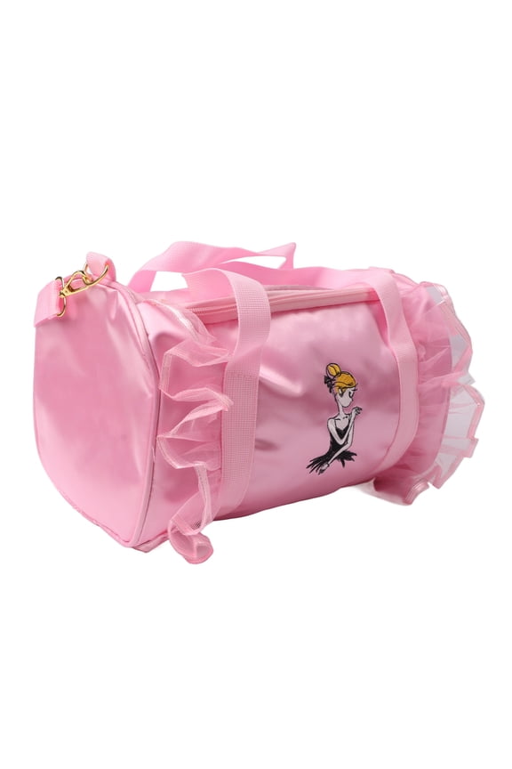 Dance Bag for Girls Lace Sleepover Duffel Bag Kids Travel Storage Bag with Shoulder Strap for Ballet Latin Class Pink