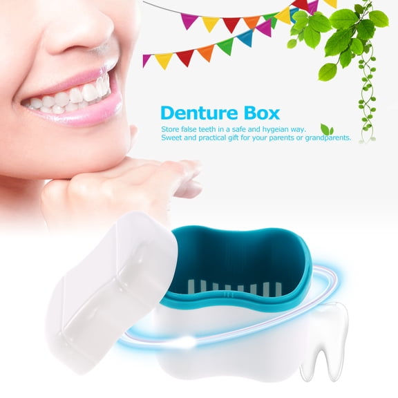 YAHHU Denture Bath Box Case False Teeth Cleaning Container with Rinsing Basket, Retainer Appliance Holder Tray for Oral Care, Multicolor, 6.3 inches / 16 cm