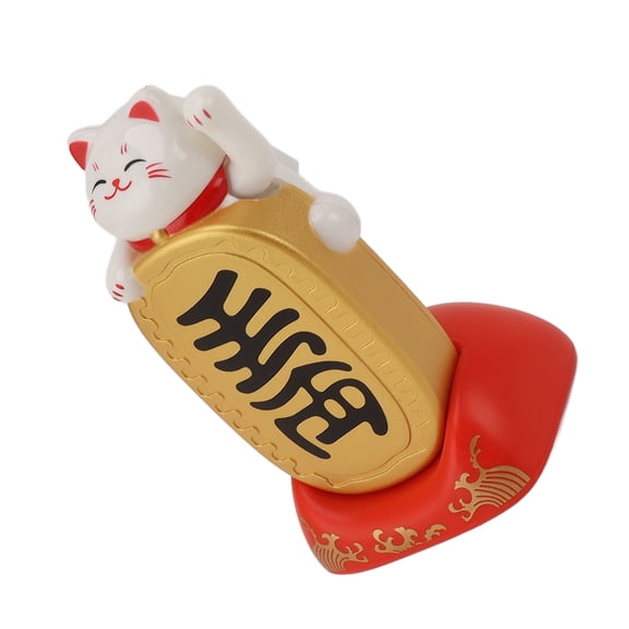 YAHHU Desktop Solar Power Fortune Cat Ornament Waving Arm Lucky Cat Decoration Figurine Plastic Solar Panel Animated Waving Arm For Desk Home Office Dashboard Decor 4.2 Inches (White/Ten Million)