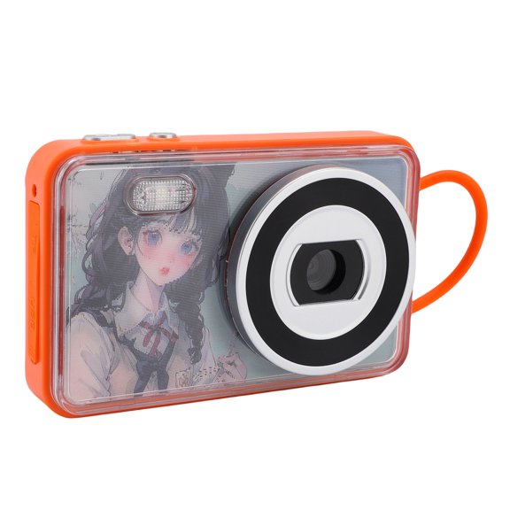 YAHHU Digital Camera Auto Focus 4K 48MP Front Rear Lens AF Auto Focus Anti Shake 18X Zoom Grating Card Camera for Travel Party Graduation Orange (5.91 inches / 15.0 cm)