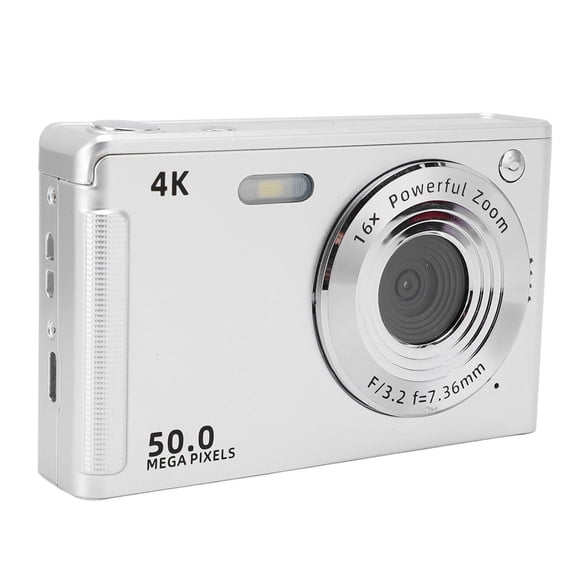 YAHHU Digital Camera with Fill Light 4K 50MP 2.8 Inch Screen 16x Zoom Anti Shake AF Autofocus Camera for Portrait Landscape Silver Edition High Resolution Compact Portable (Silver)