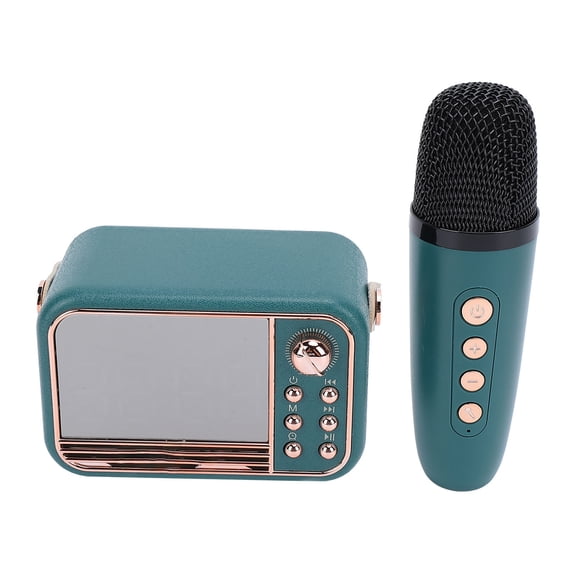 YAHHU Digital Clock Bluetooth Speaker Portable Retro Support Memory Card Small Karaoke Machine with Mic for Home Travel Party Green (5.91 inches / 15 cm)
