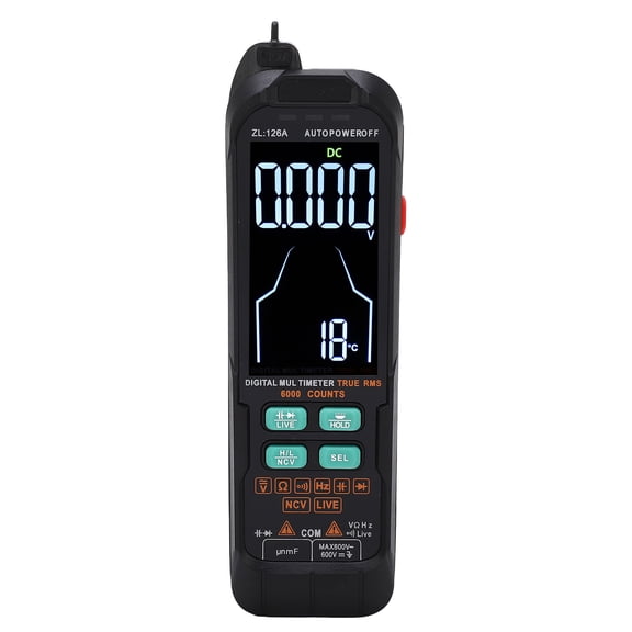 YAHHU Digital Multimeter 6000 Counts DC AC Current Voltage Tester Capacitance Ohm Diode Auto Ranging Voltmeter Measuring Tool 600V Compact 6.38 inches / 16.2 cm Black