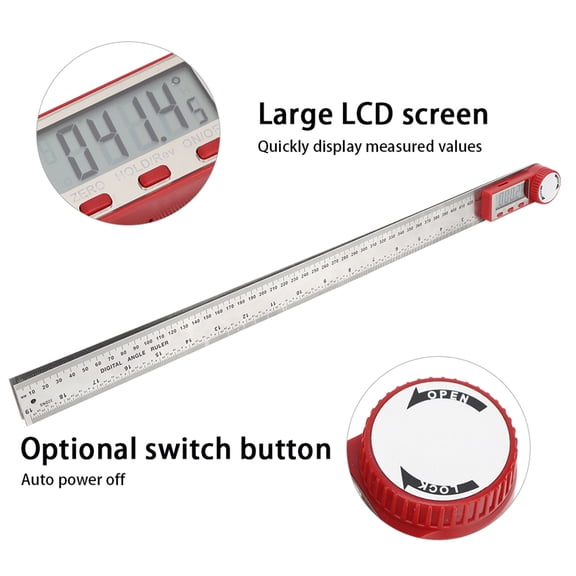 YAHHU Digital Ruler Stainless Steel Electronic Angle Measuring Tool 360 Degree Protractor with LCD Display 20 inches / 500 mm