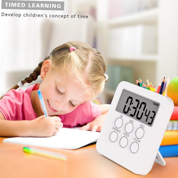 YAHHU Digital Timer Clock Magnetic Cooking Countdown Alarm 24 Hours with LCD Screen Mute Mode for Studying Sports Office Classroom Library White Precision Kitchen Classroom Time Manager