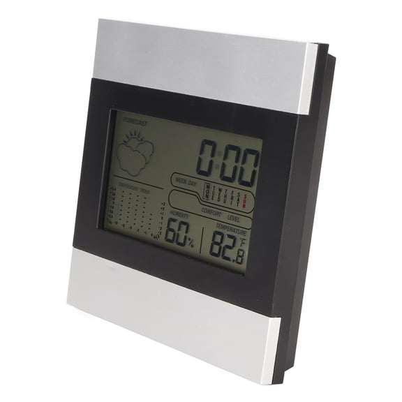YAHHU Digital Weather Clock Aluminum Shell Digital Alarm Clock for Desktop Use and Wall Hanging, Clear LED Temperature and Humidity Display Weather Station for Home Decorative Office 14x14x3cm