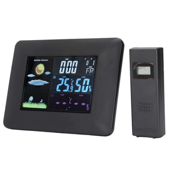 YAHHU Digital Wireless Weather Station Indoor Outdoor Thermometer with Sensor, Color LED Display Temperature Humidity Monitor Alarm Clock, EU Plug 100-240V