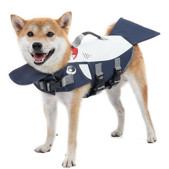 YAHHU Dog Life Jacket with Handle Adjustable Fit Cute Shark Swimming Vest for Pets Dark Blue Size S (12.6 inches / 32 cm length, 9.4 inches / 24 cm width) Secure Pet Water Drift Safety Jacket