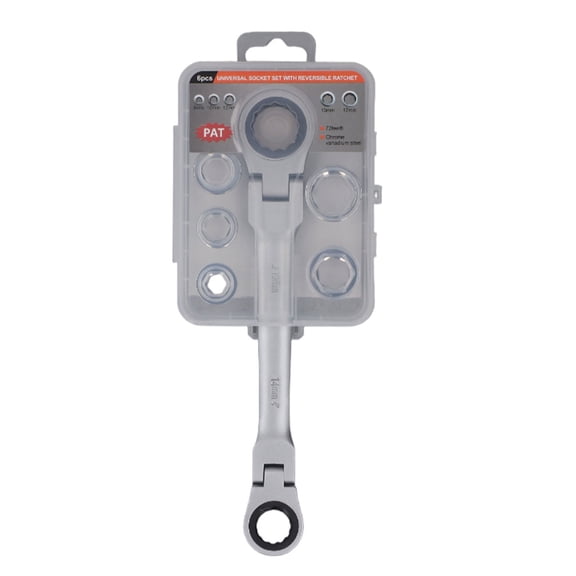 YAHHU Double Flex Head Wrench Cr V Steel 72 Teeth 14 to 19mm Multifunctional Wrench Set with 5 Replacement Heads for Industrial and Automotive Applications (11.4 inches / 29.0 cm)