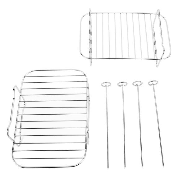 YAHHU Double Layer 304 Stainless Steel Fryer Rack with G‑Shaped Skewer – Rectangular Design for Air Fryer & Grilling
