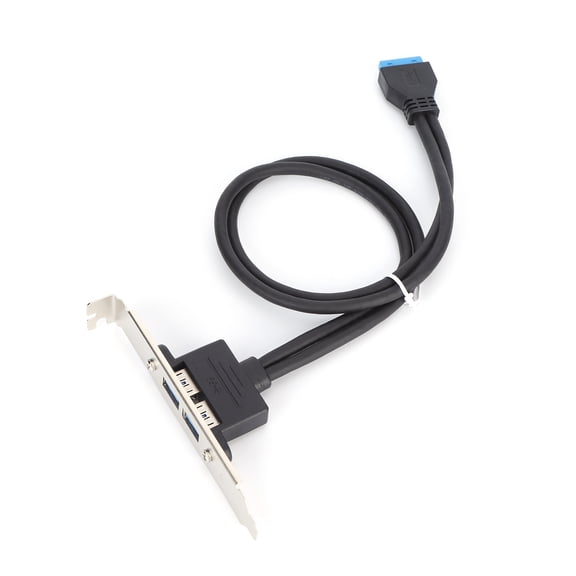 YAHHU Double USB Baffle Cable Motherboard 19 Pin to Dual Port A Female Extension Rear Panel Bracket, Black, 19.7 inches / 50 cm