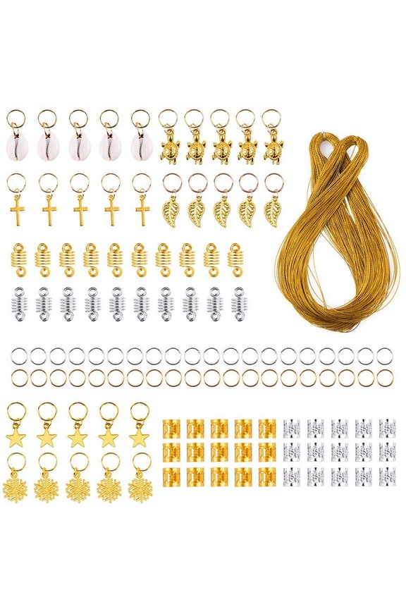 Dreadlocks Snowflake Leaf Shape Hair Rings Clip Bands Rope Braids Jewelry Accessories for Banquets Weddings Fashion Shows Everyday Styling Metal Material, 121 Pieces (7.48 inches / 19.00 cm)