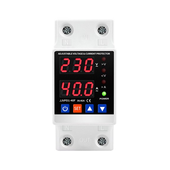 YAHHU Dual Display 40A Din Rail Adjustable Digital Over Under Voltage Relay Surge Protector Limit Over Current Protection White 1 Pack