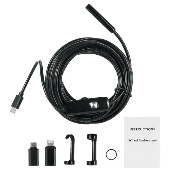 YAHHU Dual Lens Borescope Endoscope Camera with Light for iOS Android 1920P IP68 Waterproof Snake Inspection Camera 11.48FT / 3.5m Rigid Cable 8+1 Adjustable LED Lights Black