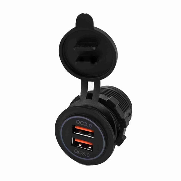 YAHHU Dual QC3.0 Quick Charge USB Charger Socket Power Adapter for 12V/24V Car Motorcycle Boat Marine RV ATV with Red LED Aperture Waterproof Dustproof Cover Fast Charging Dual Ports