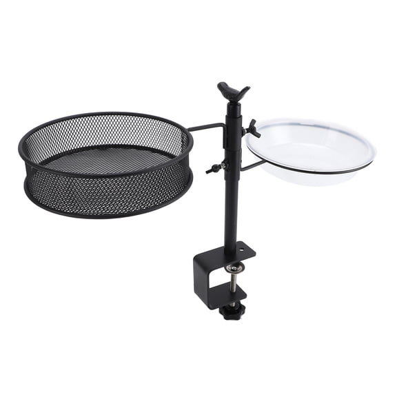 YAHHU Dual-Tier Deck Bird Feeders with Mesh Tray and Detachable Metal Bird Bath, Weatherproof Bird Rail Feeding Station for Balcony, Porch and Yard Decoration (13 inches / 33.0 cm)