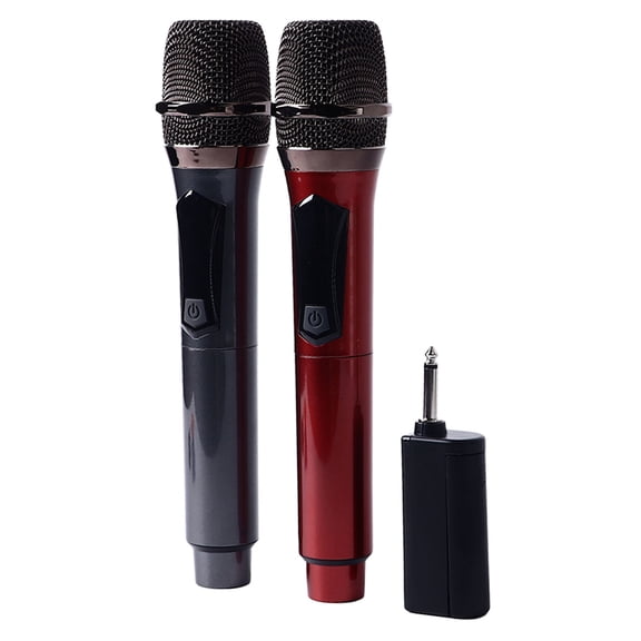 YAHHU Dual Wireless Microphone System with Rechargeable Receiver, Red Grey Dynamic Long Range Wireless Mic for KTV Singing, Stage Performance & Outdoor Use