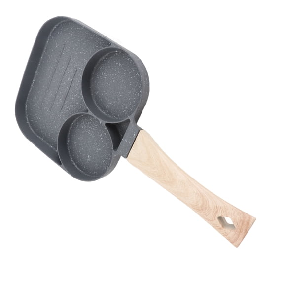YAHHU Egg Frying Pan 2 Round Cup 3 Section Breakfast Cooking Pan, 7.87 inches / 20 cm, Black