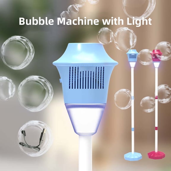 YAHHU Electric Bubble Machine with Lights Musical Vertical Bubble Maker for Birthday Outdoor Wedding Christmas Party Interactive Rechargeable Street Light Shaped Blue