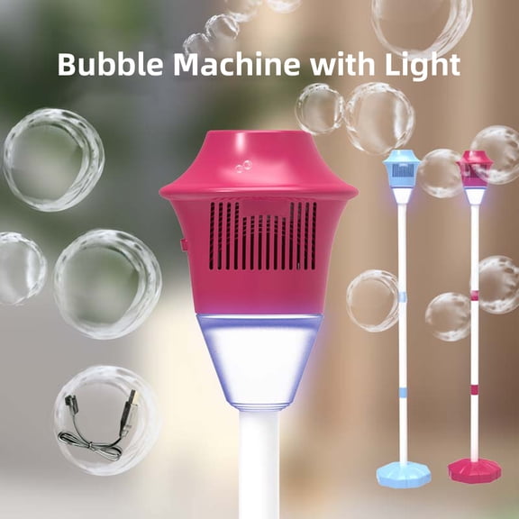 YAHHU Electric Bubble Machine with Lights Musical Vertical Bubble Maker for Birthday Outdoor Wedding Christmas Party Interactive Rechargeable Street Light Shaped Red