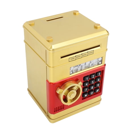 YAHHU Electronic Piggy Bank Cash Coin Can Auto Scroll Paper Money Saving Box Mini ATM Safe Password Toy Gift Gold 8.27 Inches