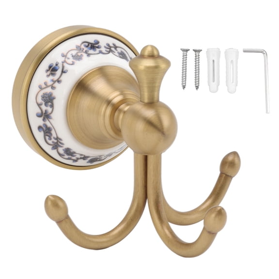 YAHHU Elegant WallMounted Bathroom Coat Hook Decorative Copper & Ceramic Design, 4.33"4.33"3.54", 0.76lb