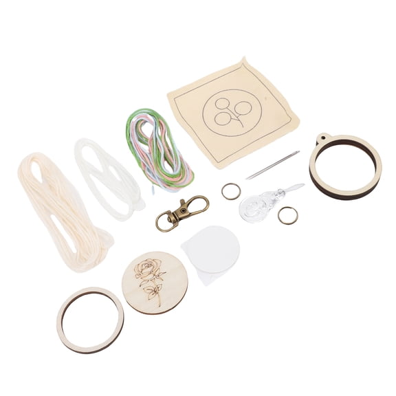 YAHHU Embroidery Keychain Crafting Kit, Mini Wood Round Hoop Keychain Making Set for Bag Key Phone Decoration, 1.42 inches (36mm)