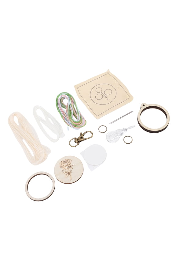 Embroidery Keychain Crafting Kit, Mini Wood Round Hoop Keychain Making Set for Bag Key Phone Decoration, 1.42 inches (36mm)