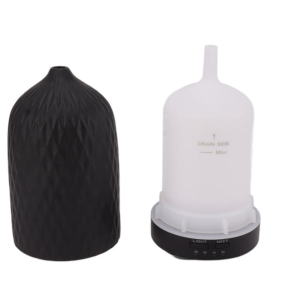 YAHHU Essential Oil Diffuser Humidifier Ceramic Rhomboid Cool Mist Aromatherapy Diffuser with 7 LED Lights for Home, Black