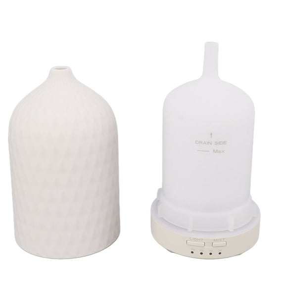 YAHHU Essential Oil Diffuser Humidifier Ceramic Rhomboid Cool Mist Aromatherapy Diffuser with 7 LED Lights for Home, White
