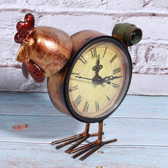 YAHHU European Retro Style Chicken Shaped Iron Desk Table Clock Home Ornament Craft Gifts Vintage Decorative Clocks (5.9 inches / 15 cm)