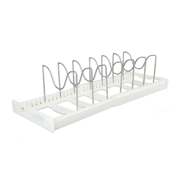 YAHHU Expandable Pot Rack Organizer Anti-Slip Size Adjustable Multi-Use Pan Lid Holder For Kitchen Canteen Cabinet Countertop Storage Cookware Stand White 12.2 Inches