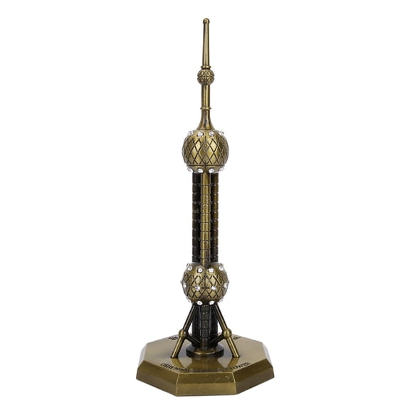 YAHHU Exquisite Oriental Pearl Tower Model Figurine with Diamond Accents, Electroplated Bronze Home Decor Souvenir for Desktop and Shelf Display, Collectible Architecture Gift, 7.1 inches / 18 cm