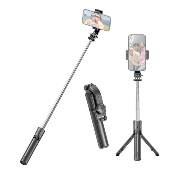 YAHHU Extendable Selfie Stick Tripod for Phone, 26.5 inches / 67.2 cm Max Height with Detachable Phone Clip and Bluetooth Remote Shutter, Black