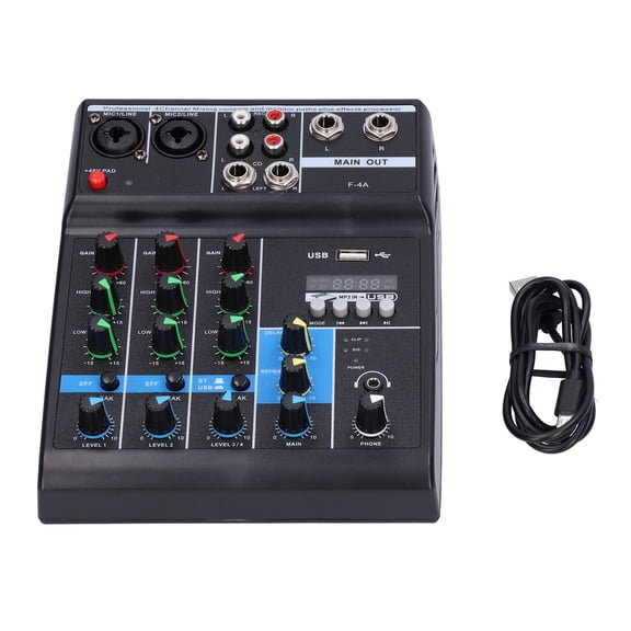 YAHHU F4A 4-Channel Live Audio Mixer Console, Professional Low Noise Stereo USB Sound Board Tuning System for Home Karaoke, Studio Recording, PC Podcasting, Webcast & Stage KTV Performances (Black)