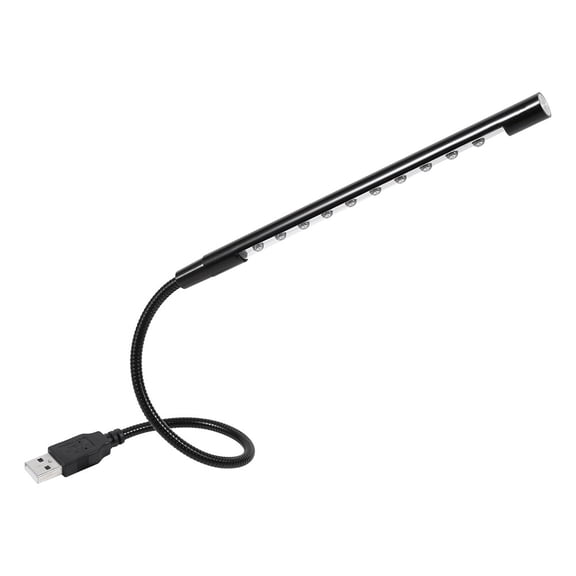 YAHHU Flexible Mini USB LED Reading Light 5V Gooseneck Lamp 10 LEDs Eye-Caring Portable Flashlight For Laptop PC Computer Keyboard Desk Space-Saving Design 17.3 Inches / 44 cm Black