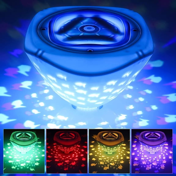 YAHHU Floating Pool Light LED Fish Pattern Projection Lamp IP67 Waterproof Bathtub Lights 4 Colors 6 Modes