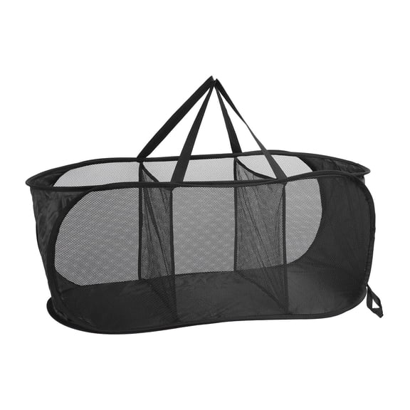 YAHHU Foldable 3-Section Mesh Oxford Laundry Basket – Pop-Up, Tear-Resistant, Space-Saving Black Hamper for Bathroom, Dorm, Travel
