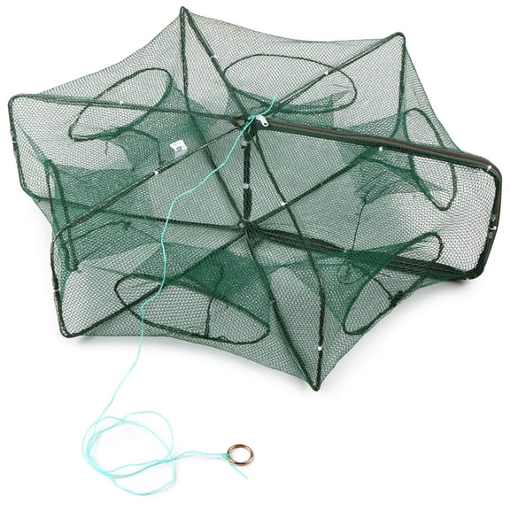 YAHHU Foldable Fishing Net Hexagon 6 Hole Trap Minnow Crab Baits Mesh Cage, Reliable Portable Shrimp Trap with Zipper, 26.4x13.0x7.5 inches / 67x33x19 cm