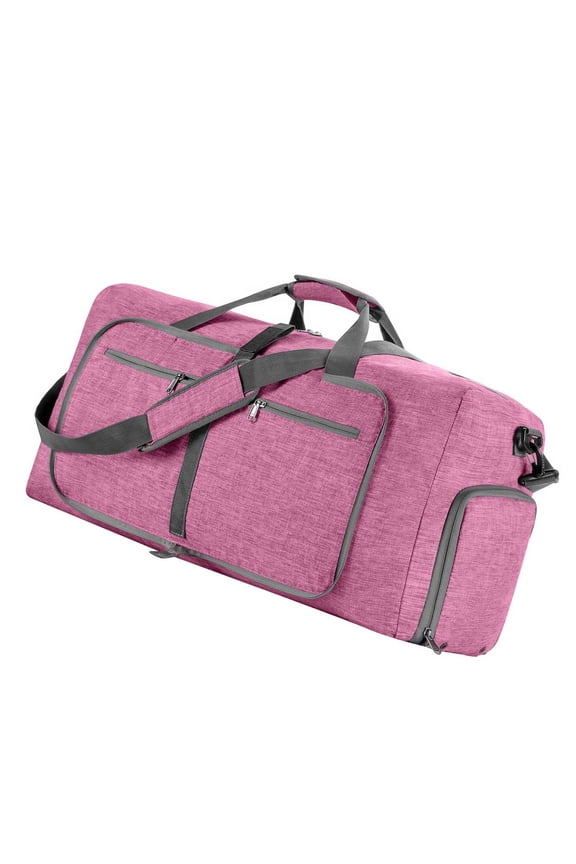Foldable Gym Duffel Bag with Shoe Compartment, Travel Carry On Luggage, Expandable Sports Bag, Water-Resistant Cationic Fabric, Unisex, Pink