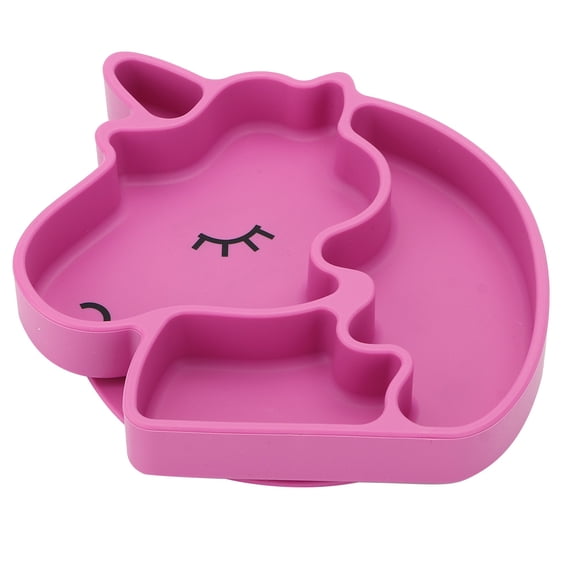 YAHHU Food Grade Silicone Children Dish Suction Divided Dinner Plate Tableware Deep Rose Red