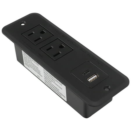 YAHHU Furniture Recessed Power Strip Type C 20W Fast Charging Socket 125V Outlets for Desk Table Black