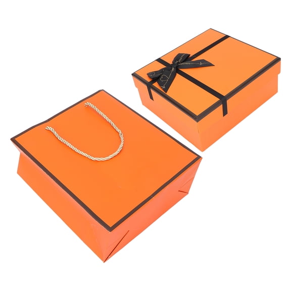 YAHHU Gift Wrapping Boxes Set Orange Packaging Box with Cover Ribbon Bag for Christmas Birthday Anniversary (7.87 inches / 20 cm) (10.58 oz / 300 g)